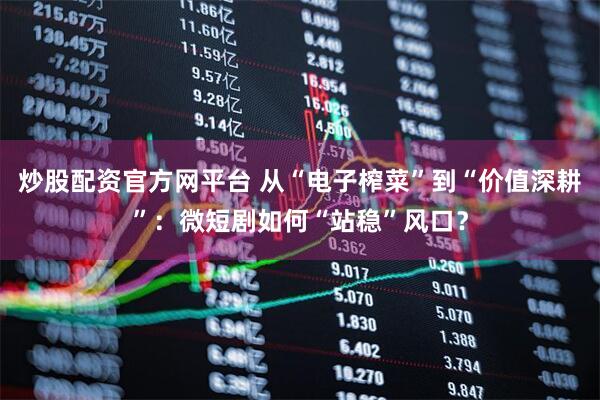 炒股配资官方网平台 从“电子榨菜”到“价值深耕”：微短剧如何“站稳”风口？